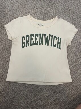 Brandy Melville Cream Tee with Dark Green 'GREENWICH' Graphic